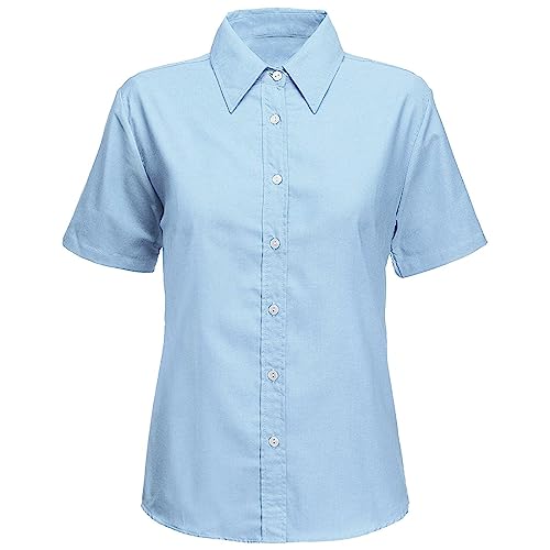 LSU Girls Smart Blue Blouses Short Sleeve Girls School Shirts Women Officewear in 19 Years (48"), Blue Short Sleeve