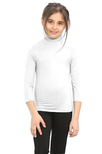 janisramone Girls Boys Turtle Polo Neck T-Shirt Kids Long Sleeve Plain Jersey Casual Basic Tee Vest Top White