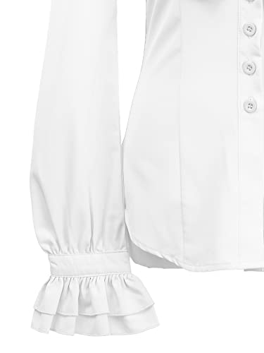 YILEEGOO Women Vintage Victorian Button Down Shirts Stand Collar Frilly Ruffle Gothic Blouses Retro Flared Sleeve Tops (White, M)