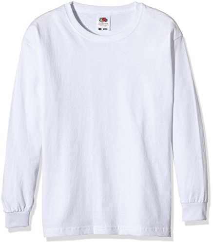 Fruit of the Loom Unisex Kids Valueweight Long Sleeve T-Shirt, White, 7-8 Years (Manufacturer Size:30)