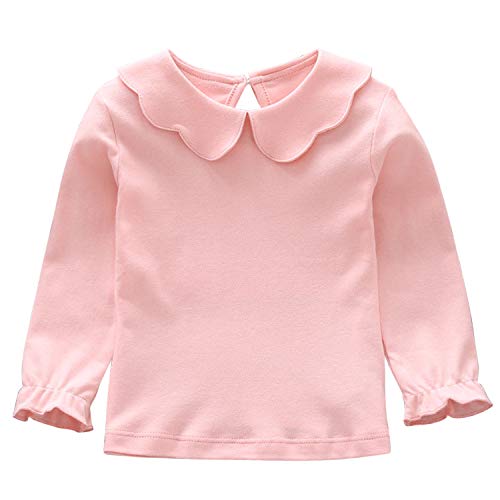 De feuilles Toddler Baby Girl Long Sleeve Peterpan Collar T-Shirt Blouse Solid Color Basic Tops (18-24 Months, Pink Style B)