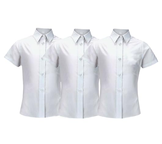 UniMark Pack of 3 Girls Shirt Blouse Top White School Uniform Short Sleeve 3-18yrs, 26"-48" (White, 15-16 Years)
