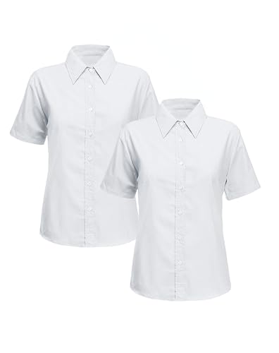 L S U Girls School Blouse School Uniform/Office Blouse,White, Short Sleeves Shirts Pack of 2 (40")
