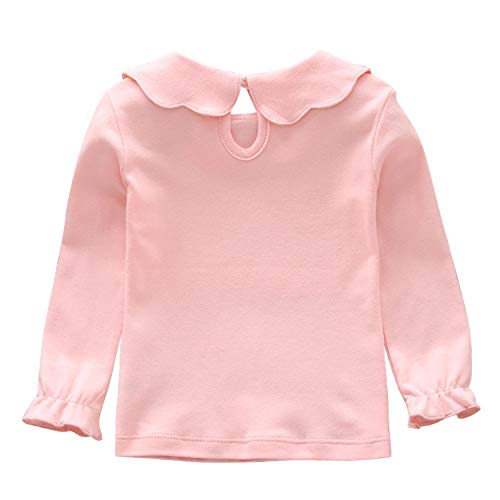 De feuilles Toddler Baby Girl Long Sleeve Peterpan Collar T-Shirt Blouse Solid Color Basic Tops (18-24 Months, Pink Style B)