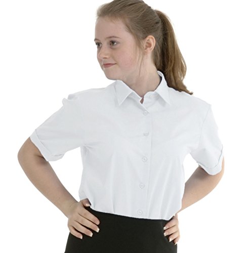 EX-BHS (Twinpack Girls Plain School Shirt Blouse Short Sleeve Regular Fit Easy Care Ages 4-16y