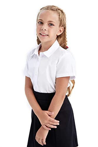 L S U Girls School Blouse School Uniform/Office Blouse,White, Short Sleeves Shirts Pack of 2 (40")