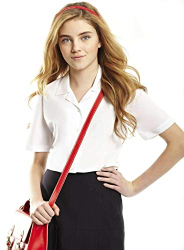 Girls Plain Open Revere Collar School Shirt Blouse Short Sleeve Non-Iron Ages 3-18y