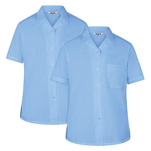 ZECO Girls Short Sleeve Revere Collar School Blouses (Pack of 2) Blue