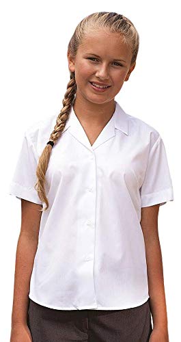 Girls Plain Open Revere Collar School Shirt Blouse Short Sleeve Non-Iron Ages 3-18y