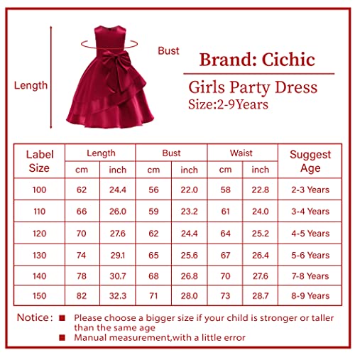 Cichic Flower Girl Dress Kids Party Dress for Bridesmaid Wedding Girls' Dresses Toddler Elegant Formal Girls Occasion Dresses Age 2-9 Years (3-4 Years,Red)
