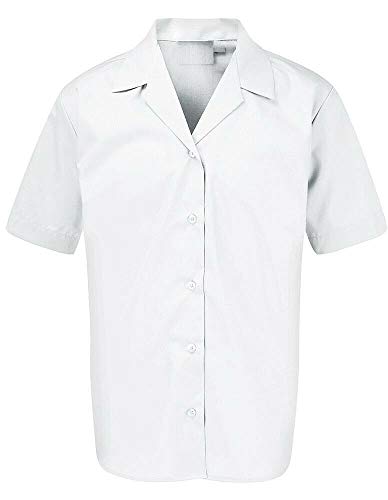 Girls Plain Open Revere Collar School Shirt Blouse Short Sleeve Non-Iron Ages 3-18y