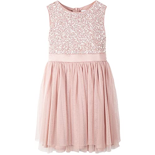 Maya Deluxe Girl's Midi Dress Sequins Embellished Party Tutu Bridesmaids Wedding with Belt Bow, Frosted Pink, 3-4 Years
