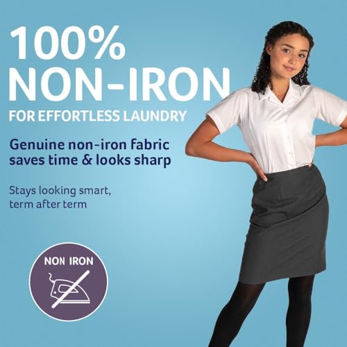 Trutex 2 Pack Girls Shirts Blouses - Short Sleeve Fitted Revere Collar Non-Iron School Uniform (Age 14 Years / 36" Chest, White)