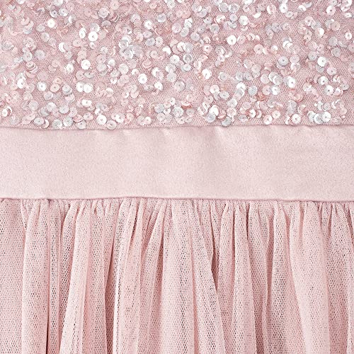 Maya Deluxe Girl's Midi Dress Sequins Embellished Party Tutu Bridesmaids Wedding with Belt Bow, Frosted Pink, 3-4 Years