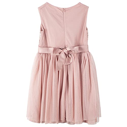Maya Deluxe Girl's Midi Dress Sequins Embellished Party Tutu Bridesmaids Wedding with Belt Bow, Frosted Pink, 3-4 Years