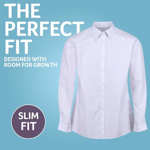Trutex 2 Pack Long Sleeve White School Blouses for Girls (7-16+ Years) Girls Slim Fit School Shirts, White Shirts for Girls, Easy Iron Girls School Blouses - Genuine School Uniform