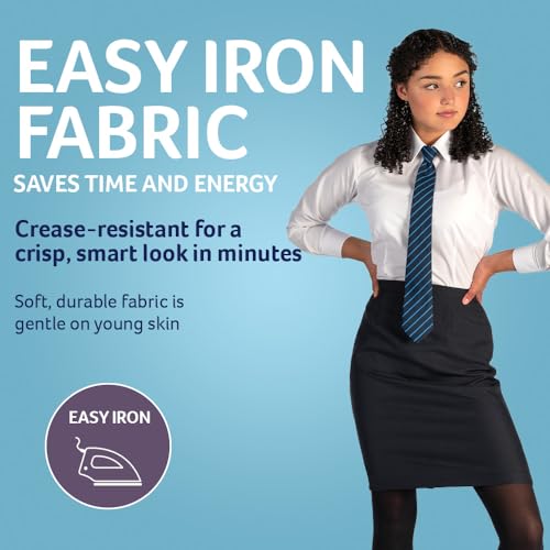 Trutex 2 Pack Long Sleeve White School Blouses for Girls (7-16+ Years) Girls Slim Fit School Shirts, White Shirts for Girls, Easy Iron Girls School Blouses - Genuine School Uniform