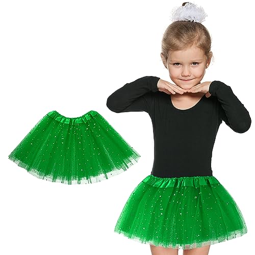 Girls Tutu Skirt with Stars Sequin, Little Girls 3 Layers Tutu Skirt Kids Colorful Party Princess Dance Tutu Princess Dress Ballet Skirt (Green)