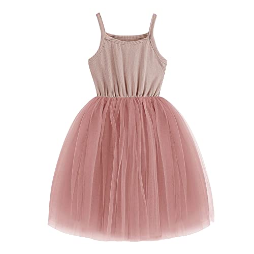 imKutie Baby Girl Tutu Dress Toddler Kids Sleeveless Fluffy Tulle Princess Dresses for 0-6Years Dusty Pink
