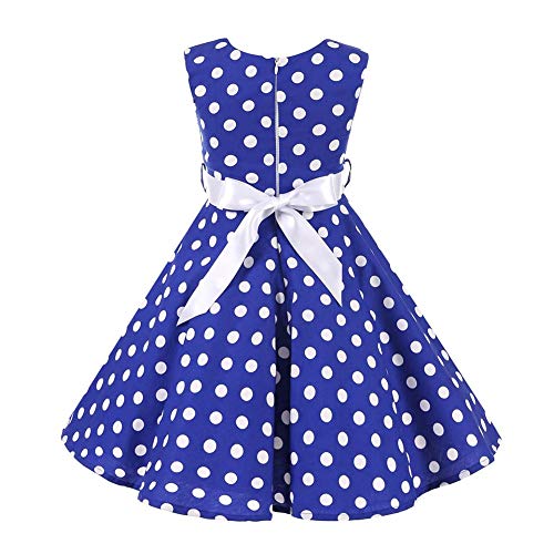 FYMNSI Kids Girl Vintage 1950s Rockabilly Polka Dots Audrey Dress Sleeveless Swing A-line Pleated Retro Cocktail Birthday Party Evening Ball Prom Dress Royal Blue 9-10 Years