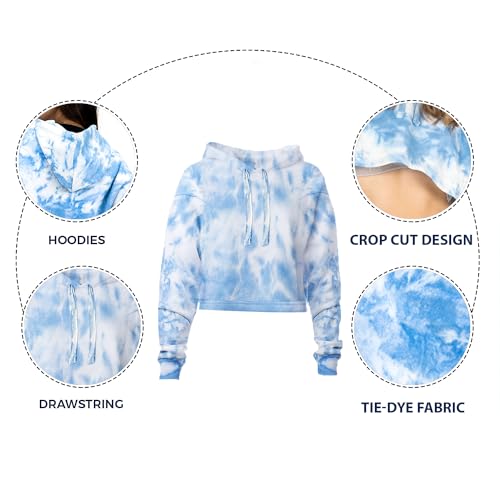 NOROZE Tie Dye Crop Top Girls Long Sleeves Blouses Pullover Top Kids Sweatshirt (13 Years, Blue)
