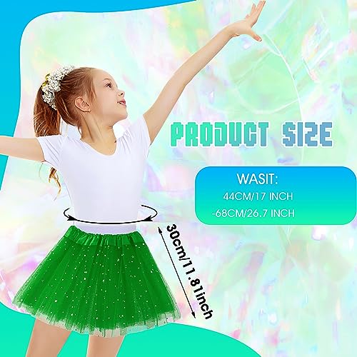 Girls Tutu Skirt with Stars Sequin, Little Girls 3 Layers Tutu Skirt Kids Colorful Party Princess Dance Tutu Princess Dress Ballet Skirt (Green)