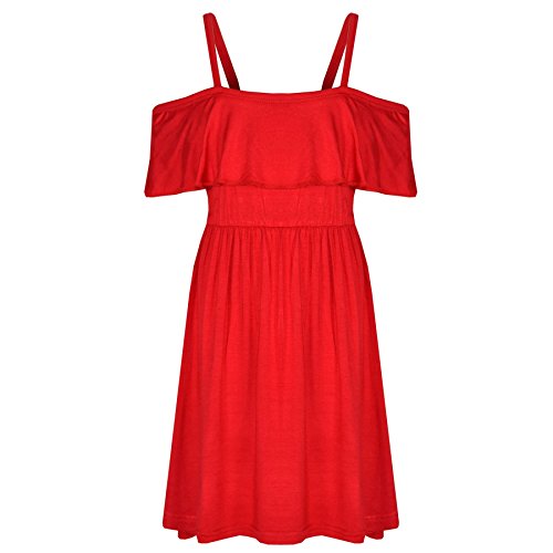 A2Z 4 Kids Girls Skater Dress Kids Deigner's Plain Fashion Off Shoulder Dress - Red - 13