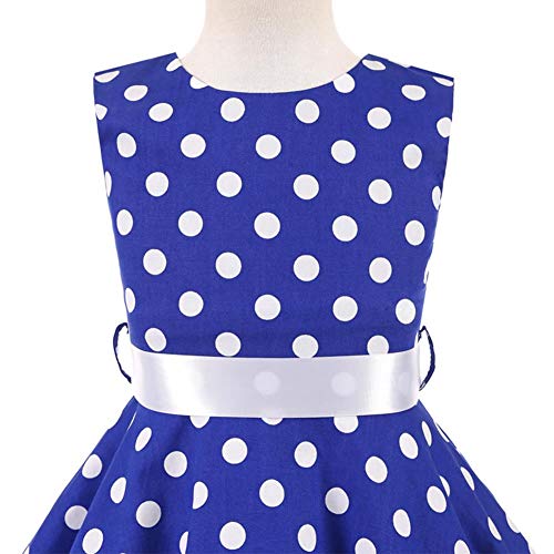 FYMNSI Kids Girl Vintage 1950s Rockabilly Polka Dots Audrey Dress Sleeveless Swing A-line Pleated Retro Cocktail Birthday Party Evening Ball Prom Dress Royal Blue 9-10 Years