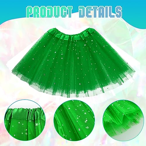 Girls Tutu Skirt with Stars Sequin, Little Girls 3 Layers Tutu Skirt Kids Colorful Party Princess Dance Tutu Princess Dress Ballet Skirt (Green)