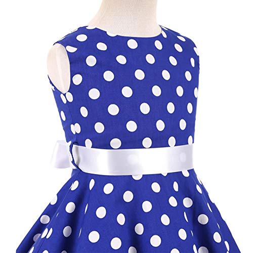 FYMNSI Kids Girl Vintage 1950s Rockabilly Polka Dots Audrey Dress Sleeveless Swing A-line Pleated Retro Cocktail Birthday Party Evening Ball Prom Dress Royal Blue 9-10 Years