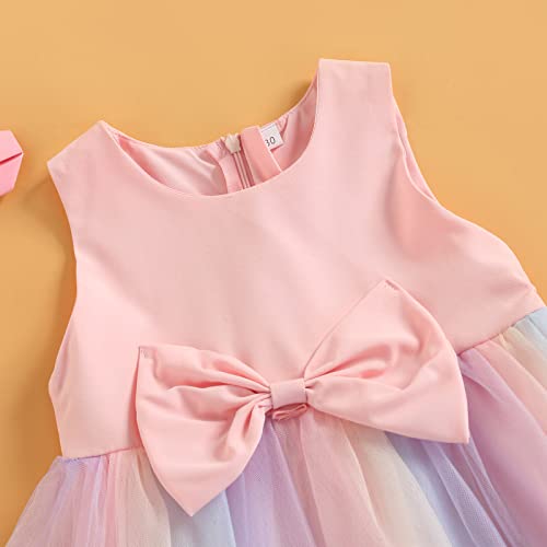 1-5 Years Toddler Kids Girls Princess Tulle Dress Sleeveless Bowknot Rainbow Wedding Dress Party Pageant Dress Summer Sundress for Baby Girl (Pink, 2-3T)