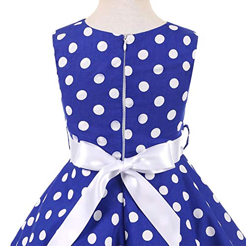 FYMNSI Kids Girl Vintage 1950s Rockabilly Polka Dots Audrey Dress Sleeveless Swing A-line Pleated Retro Cocktail Birthday Party Evening Ball Prom Dress Royal Blue 9-10 Years