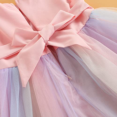 1-5 Years Toddler Kids Girls Princess Tulle Dress Sleeveless Bowknot Rainbow Wedding Dress Party Pageant Dress Summer Sundress for Baby Girl (Pink, 2-3T)