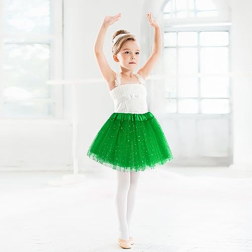 Girls Tutu Skirt with Stars Sequin, Little Girls 3 Layers Tutu Skirt Kids Colorful Party Princess Dance Tutu Princess Dress Ballet Skirt (Green)