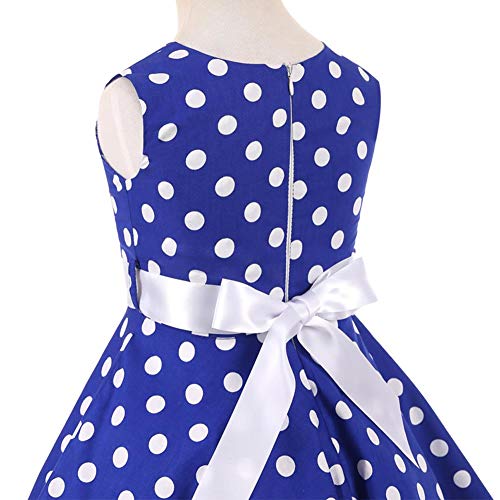 FYMNSI Kids Girl Vintage 1950s Rockabilly Polka Dots Audrey Dress Sleeveless Swing A-line Pleated Retro Cocktail Birthday Party Evening Ball Prom Dress Royal Blue 9-10 Years