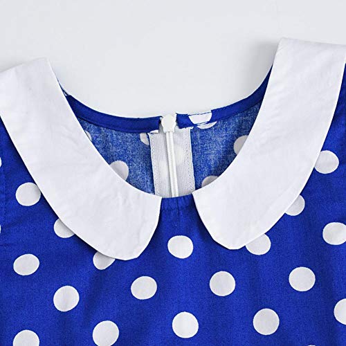 Kids 'Audrey' Vintage 50's Girls Dress Polka Dot Retro Floral Print Skater Rockabilly A Line Swing Party Dresses for Wedding Brithday Christmas Cocktail Evening Prom Blue 9-10 Years