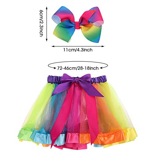 Yolev Girls Tutu Skirt Rainbow Tulle Tutu Skirt Princess Ballet Dance Dress Kid Tutu Skirt with Hair Bow for Children (Rainbow Colors)