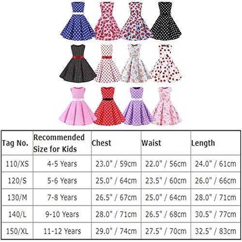 FYMNSI Kids Girl Vintage 1950s Rockabilly Polka Dots Audrey Dress Sleeveless Swing A-line Pleated Retro Cocktail Birthday Party Evening Ball Prom Dress Royal Blue 9-10 Years