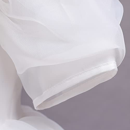 M MUNCASO Girls Party Dress, V Backless Puff Short Sleeves, Ruffle Hem Dresses Up for Wedding Dinner Birthday Occasion, 2-8 Years (White, for Height, 90cm/35.4in)