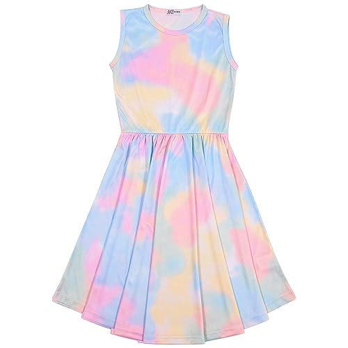 A2Z 4 Kids Girls Childrens Rainbow - Tie Dye 254 Skater Dress Rainbow._11-12