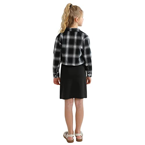 Kids Girl 2 Piece Outfits Teen Girls Sleeveless Bodycon Dress with Crop Jacket Costume Children Plaid Long Sleeve Tops Shirts + Cami Short Dress Set Clothes