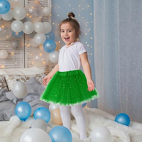 Girls Tutu Skirt with Stars Sequin, Little Girls 3 Layers Tutu Skirt Kids Colorful Party Princess Dance Tutu Princess Dress Ballet Skirt (Green)