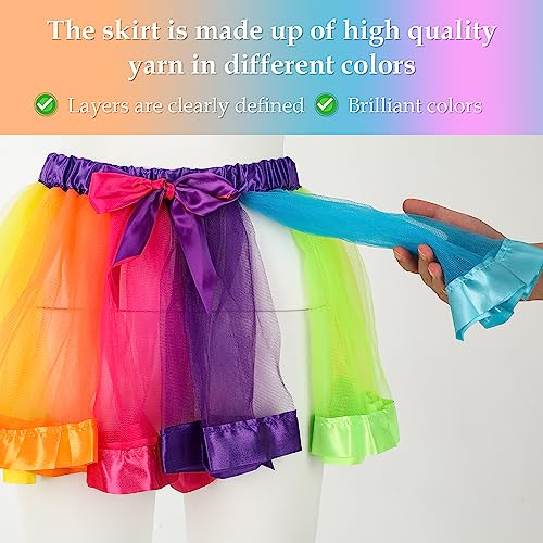 Yolev Girls Tutu Skirt Rainbow Tulle Tutu Skirt Princess Ballet Dance Dress Kid Tutu Skirt with Hair Bow for Children (Rainbow Colors)