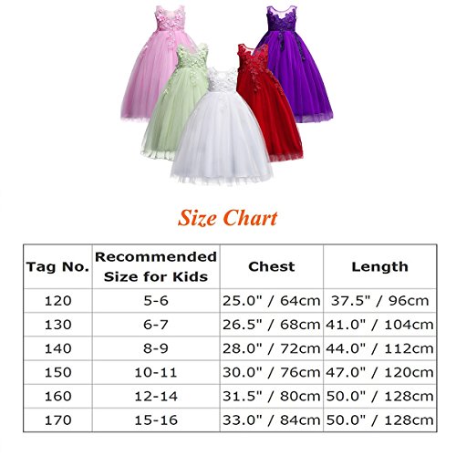 IWEMEK Kids Big Girls Bridesmaid Tulle Lace Dress School Girls Elegant Communion Ball Gown Dance Pageant Birthday Christmas Party Prom Evening Wedding Flower Dress Sleeveless Floor Length Green 10-11
