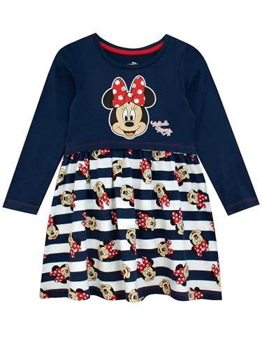 DISNEY Minnie Mouse Dress | Minnie Mouse Dress for Girls | Girls Long Sleeve Dress | Ages 18 Months to 8 Years | Blue | 6-7 Years
