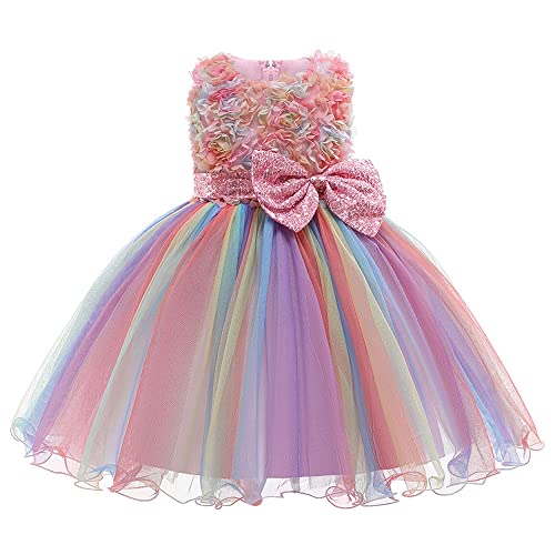 Girls Party Dress Sequin Bow Prom Wedding Flower Girls Dress Tulle Birthday Princess Kids Dress for 2-9 Years
