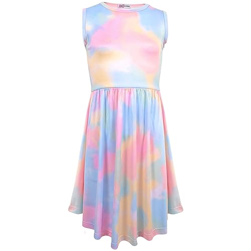 A2Z 4 Kids Girls Childrens Rainbow - Tie Dye 254 Skater Dress Rainbow._11-12