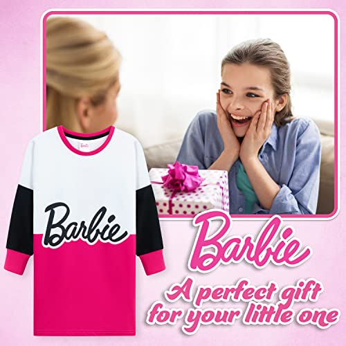 Barbie Oversized Hoodie, Sweater Dress for Girls (White/Pink, 7-8 Years)