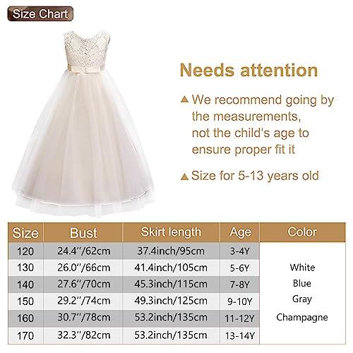 M MUNCASO Prom Dresses for Kids,Flower Girls Floral Lace Sleeveless Floor Length Wedding Formal Dress,Bow Tie Lace Girls Princess Dress,First Communion Pageant Dresses Wedding Flower Dress Champagne