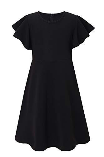 Casual Dress for Girls 9-10yrs Black Round Neck Casual Party Dresses with 2 Side Pockets Cute Sundress for Kids